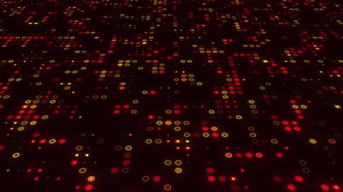 Glowing Geometric Grid Background with Flickering Red Dots
