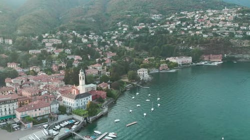 Lake of Como in Italy Panoramic Aerial View of Lake Como Clear Water Mountains and Blue Sky Nature