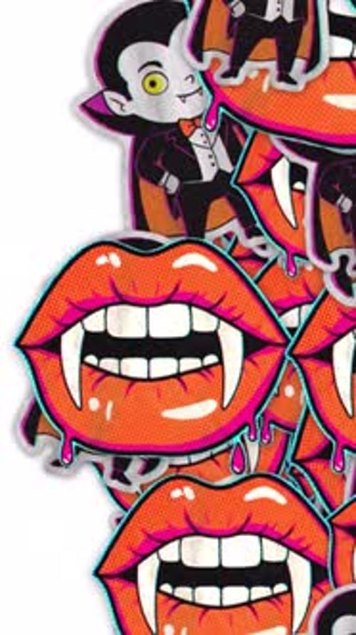 Retro Cartoon Vampire Mouths Halloween Pattern Animation