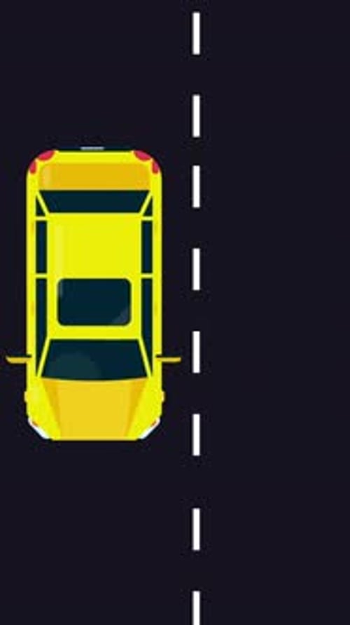 Yellow Car Driving On The Road With Top View Of Cars On Vertical