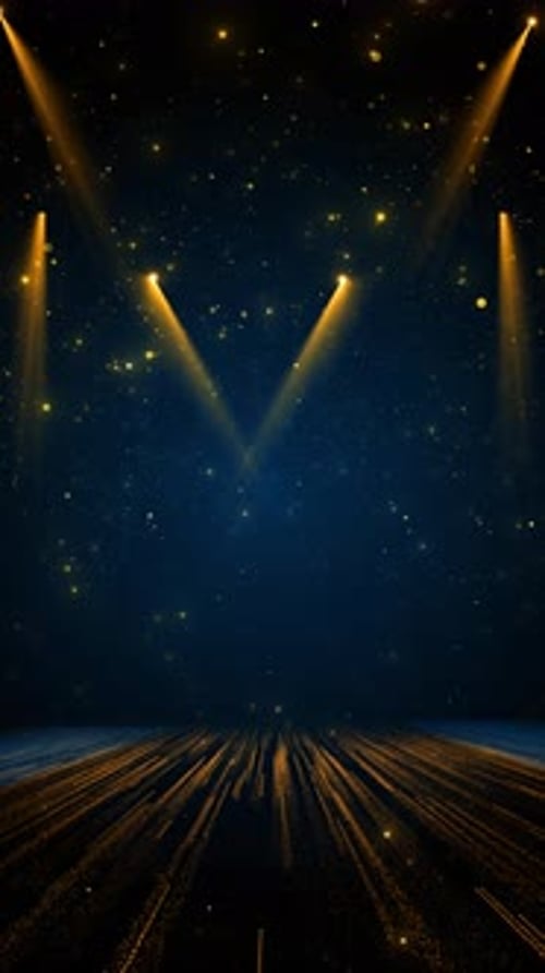 Particle rays Gold Particle Falling motion, elegant blue particles keep falling, flashing stage ligh