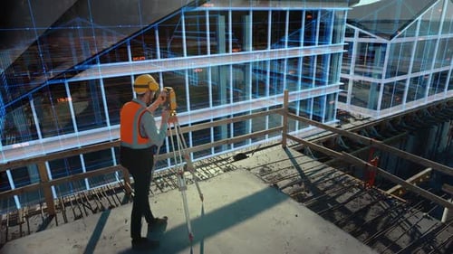 Der Bauarbeiter verwendet AR, um die Gebäudestruktur und das Design zu überprüfen