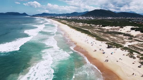 Aerial View of the Beach in Brazil and Atlantic Ocean with Rolling Waves