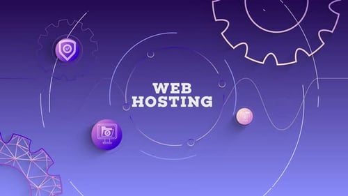Infografik Webhosting mit violettem Hintergrund und Schleife