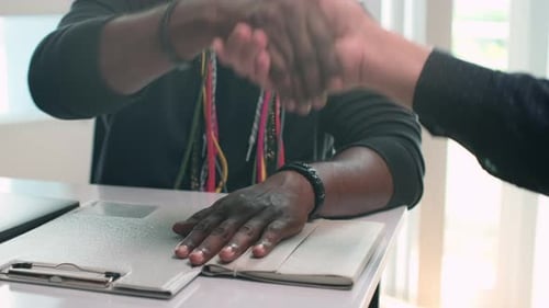 Parceiros de negócios apertando as mãos após o fechamento do negócio