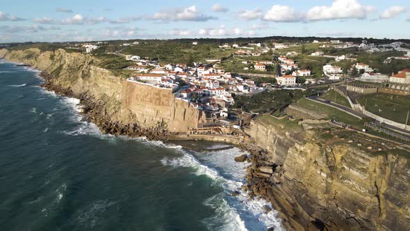 Aerial view of Azenhas do Mar, Colares, Portugal., Overhead Stock ...