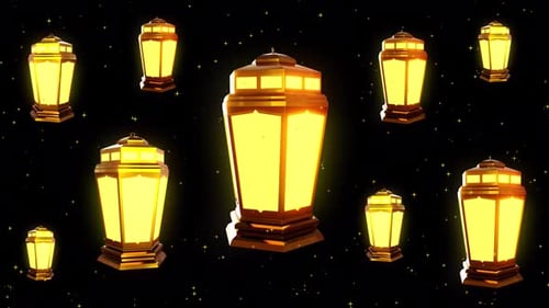 Glowing Golden Ramadan Lanterns Floating Seamless Loop
