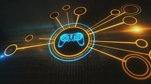 Concepto digital 3D con el símbolo de la consola de juego y el joystick