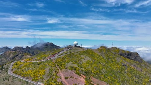 Military Radar Station Atop a Mountain Aerial View