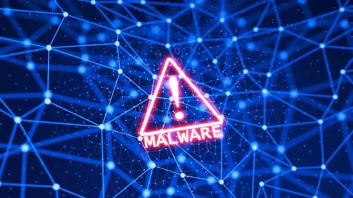 Animated Malware Warning on Futuristic Digital Network