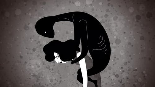 sad woman carrying the shadow entity of depression