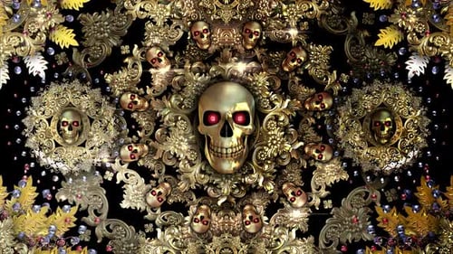 Opulent Golden Skulls Decorative Baroque Seamless Loop