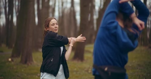 Two Woman Workout Exercising In Park Jogging Fitness