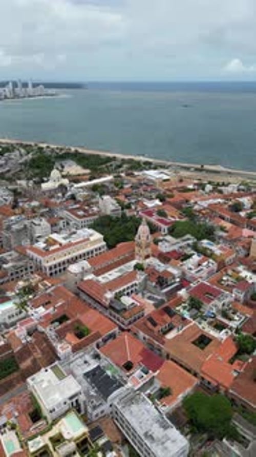 Aerial video over the beautiful city of Cartagena Colombia