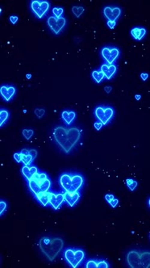 Glowing Blue Neon Hearts Vertical Loop Background