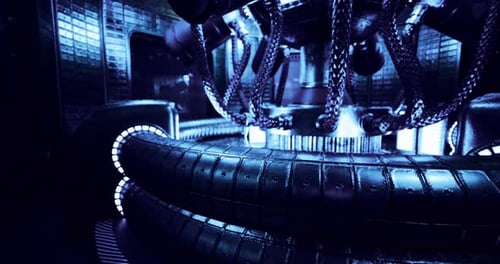 Futuristic Dark Mechanical Engine Core Animation with Glow