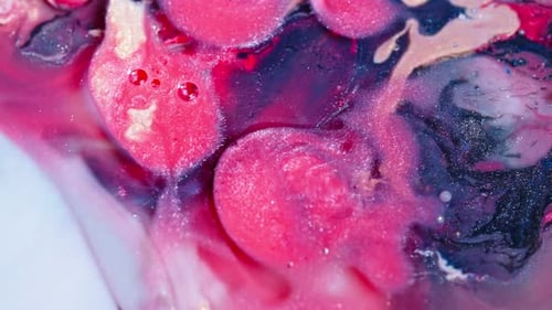 Vivid pink and navy swirls merging in water, creating an abstract art effect, close-up