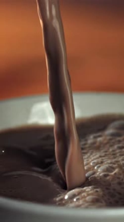 Hot Chocolate is Poured Into a Mug Filmed on a Highspeed Camera at 1000 Fps