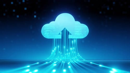 icône du cloud computing avec des données en flux.