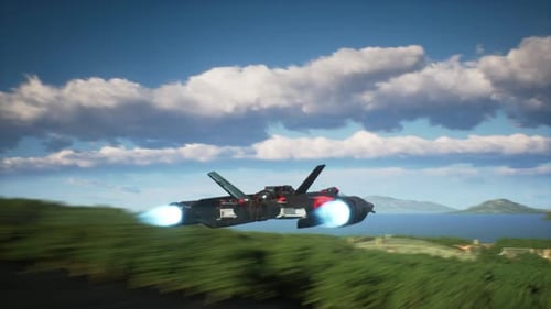 Futuristic Spaceship Flight Over Exotic Alien Landscape