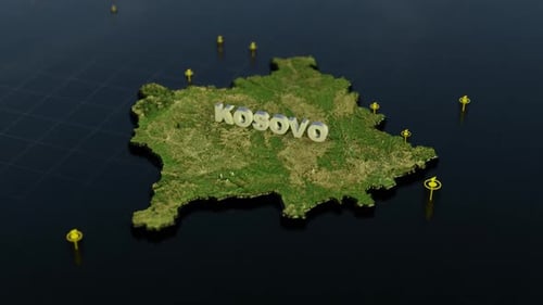 3D Animated Map of Kosovo with Location Pin Markers