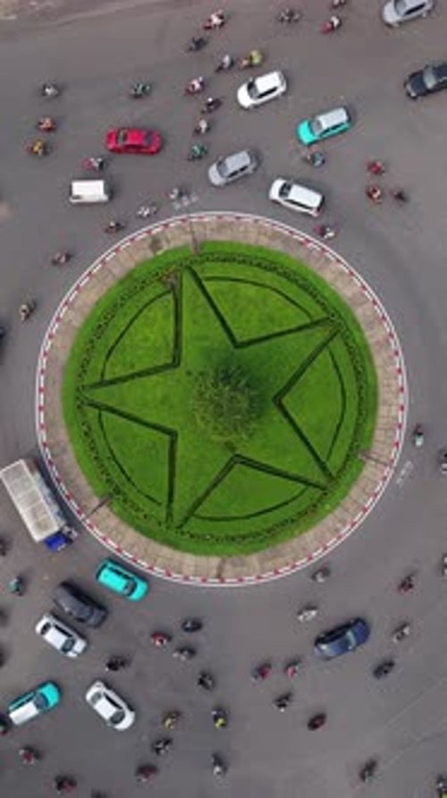 Aerial Top View of Busy Roundabout with Star Shape in Ho Chi Minh City Vietnam