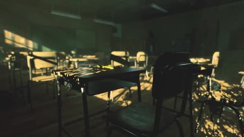 Subdued Classroom Ambiance with Lingering Evening Quietness and Solitude