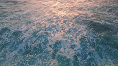 Stunning Foamy Sea Water Splashing on Seashore Stones Super Slow Motion. Aerial View Stormy Blue ...