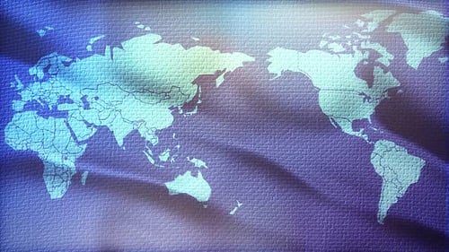 Global World Map Animation with Waving Blue Background
