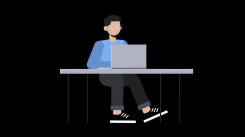 2D Flat Design Animation of Person Working at Desk