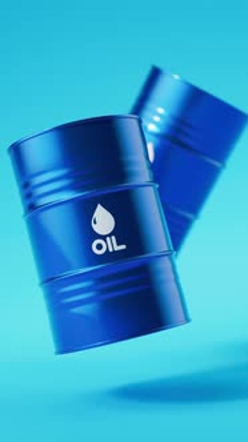 Two Blue Metal Oil Barrels Floating on a Blue Background for Petroleum Industry Concept Vertical