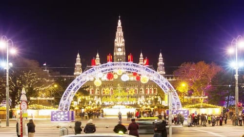 Vienna 26 November 2017: Christmas Fair at Evening Time Lapse on 26