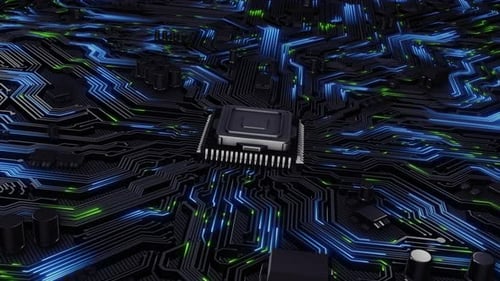 AI Evolution Cyberpunk Circuit Board Scifi Technology Background Computer Processors CPU and GPU