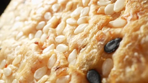 Extreme Close Up of Toasted Sesame Seed Bread