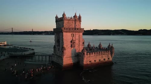 Aerial view of the Torre de Belém at golden hour: A picturesque scene of history and beauty 02