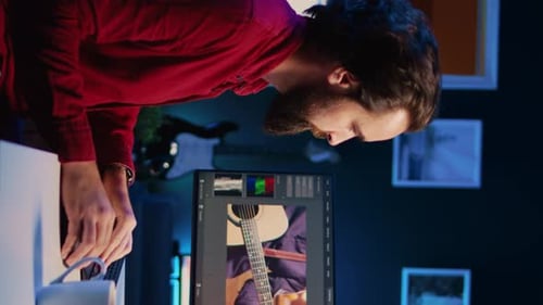 Vertical Video Expert Using Post Production Techniques to Edit Raw Clips Footage on Isolated Screen