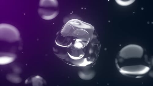 Abstrakter 3D-Hintergrund mit schwebenden durchscheinenden Kugeln auf dunkelviolettem Hintergrund