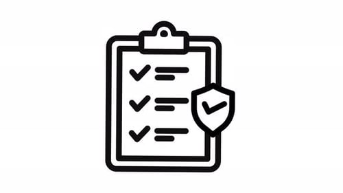 Sicherheitscheckliste, Clipboard, Strichzeichnungen, Icon-Animation für Compliance-Konzept
