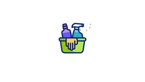 Animated Flat Design Cleaning Supplies Icon for Services