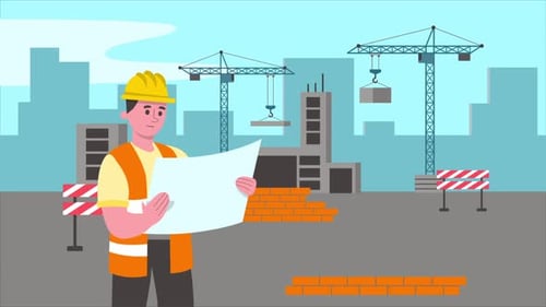 Flat Design Construction Worker on Building Site