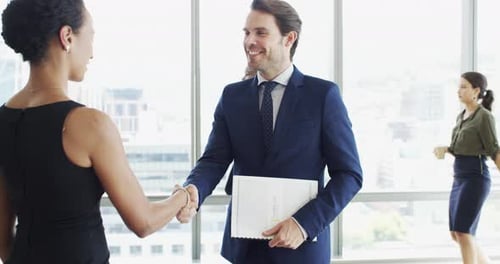 Business people, handshake and meeting of partnership, professional introduction