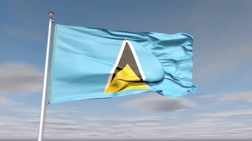 Saint Lucia National Flag Waving on a Clear Day