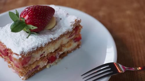 Strawberry Dessert with Cream on White Plate