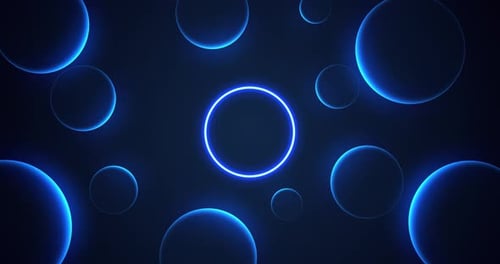 Abstract Blue Neon Glowing Circles Animated Background