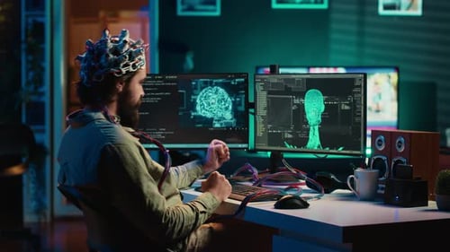 Hombre usa un dispositivo neurocientífico para transferir el código de escritura de la conciencia