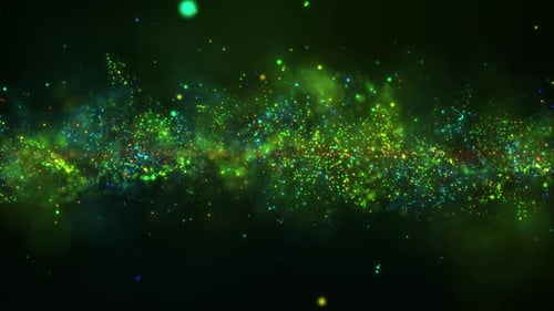 Abstract background of magic dust particles, particles glow and move with wave energy