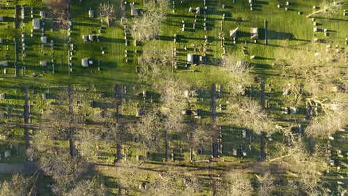 Luftaufnahme einer großen Friedhofsgrabstätte von oben nach unten in den Vereinigten Staaten