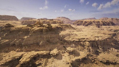 Cinematic Flight Over Vast Rocky Desert Canyon