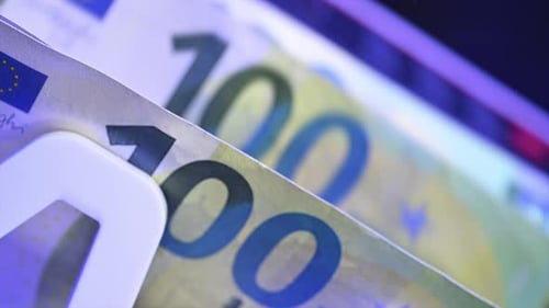 Money Counter Counting Euro Banknotes Close Up