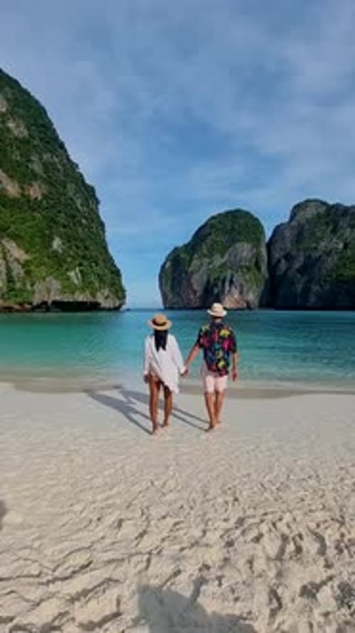 Longtail Boats at Pileh Lagoon Koh Phi Phi Maya Bay Thailand the Turquoise Colored Ocean